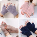Half Finger Gloves for Girls, Plush Fingerless Gloves in Multicolor