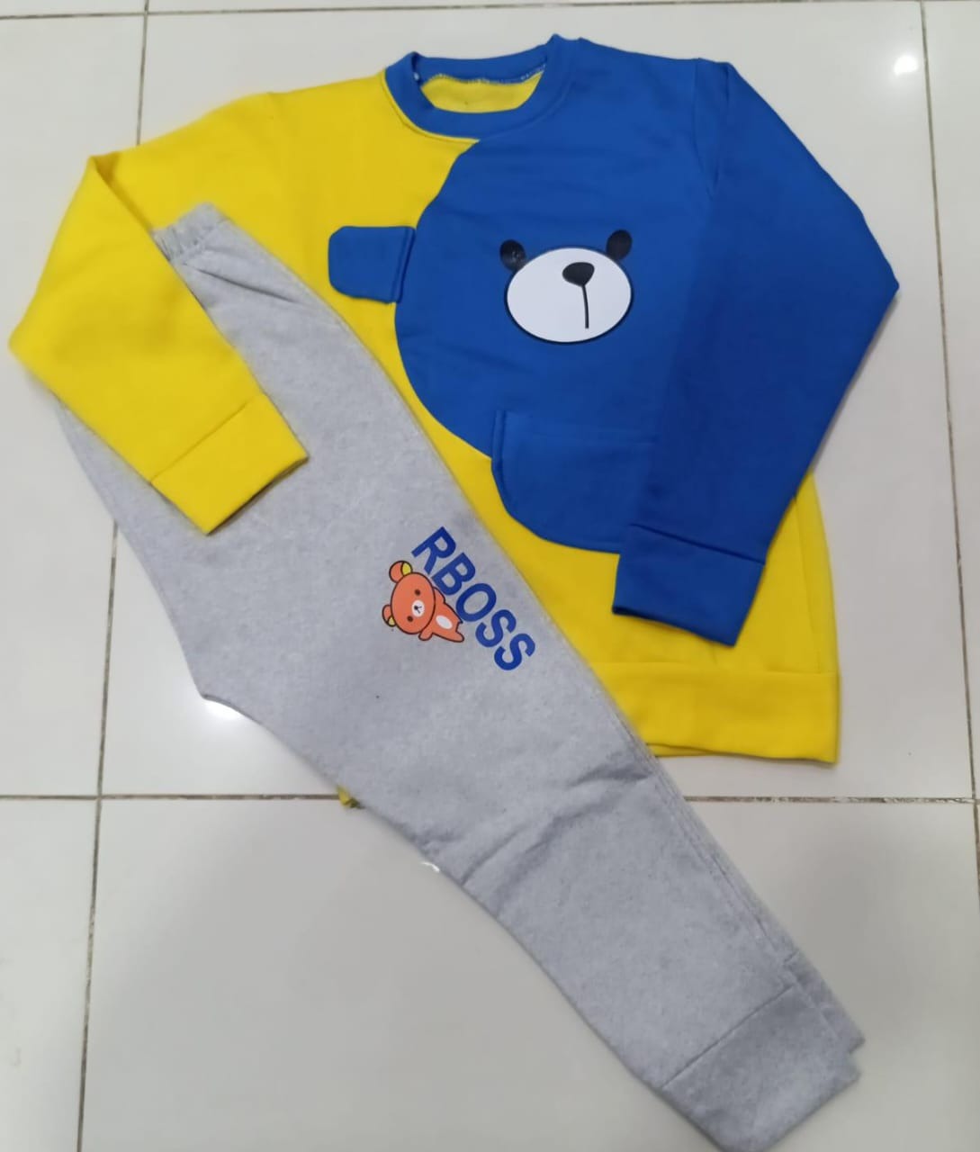 Yellow and blue Swetshirt And Pajama Trouser Tracksuit For Kids Baby Boys And Baby Girls