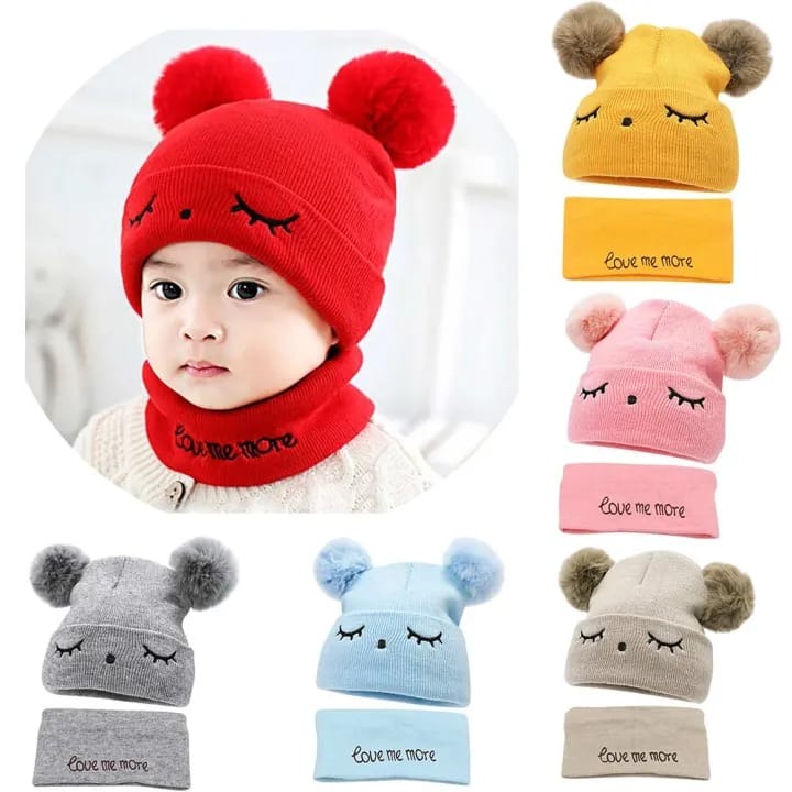 Kids Beanie Wool Cap With Neck Warmer